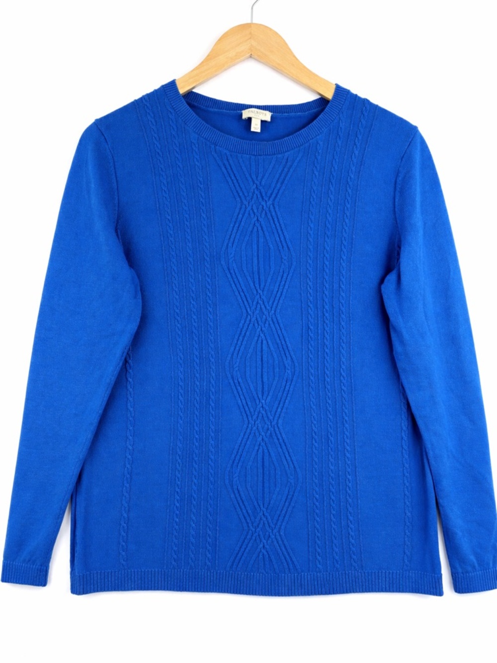 Talbots Classic Preppy Cable Knit Sweater Blue 100% Cotton Size Medium Capsule - Picture 2 of 6